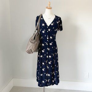 Navy Floral Button Front Floral GAP Midi Dress